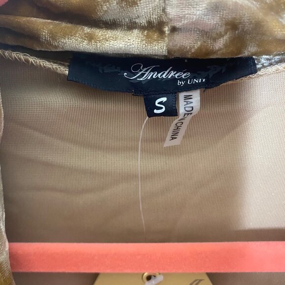 Andrée By Unit Gold Velvet Embroidered Open Cardigan Womens Size S Mustard Yello - Picture 2 of 9